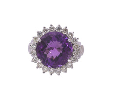 RING- AMETHYST AND DIAMOND IN SILVER