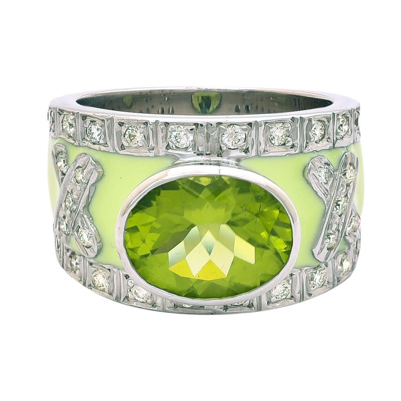 Ring- Peridot and Diamond (Enamel) (244QS) | Singhvi Jewels