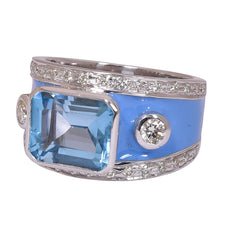 Ring- Blue Topaz and Diamond (Enamel)