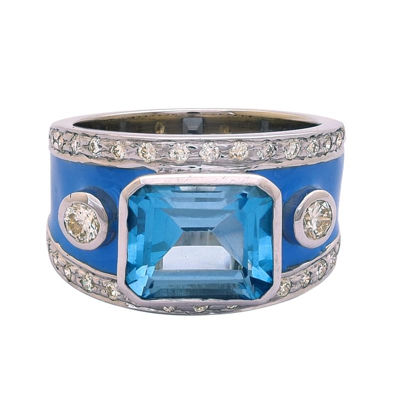 Ring- Blue Topaz and Diamond (Enamel)