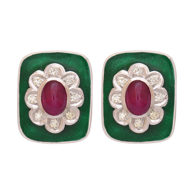 Earrings - Ruby and Diamond (Enamel) | Singhvi Jewels