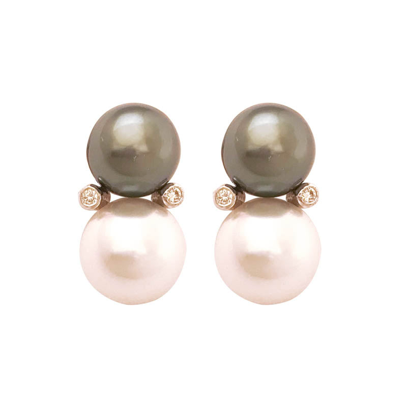 EARRINGS- S.S. PEARL AND DIAMOND IN SILVER