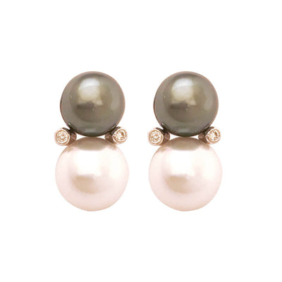 EARRINGS- S.S. PEARL AND DIAMOND IN SILVER