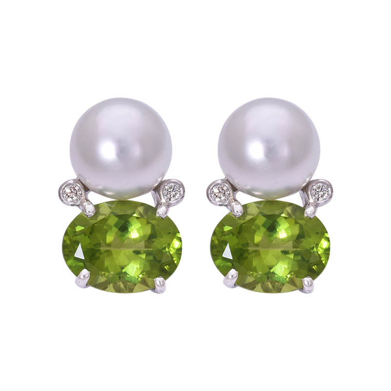 EARRINGS- PERIDOT, S.S. PEARL AND DIAMOND IN STERLING SILVER | Singhvi Jewels