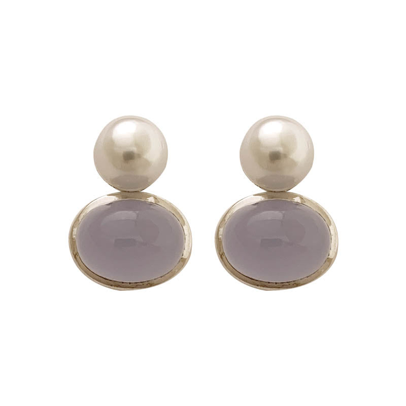 EARRINGS- CHALCEDONY, S.S. PEARL IN STERLING SILVER