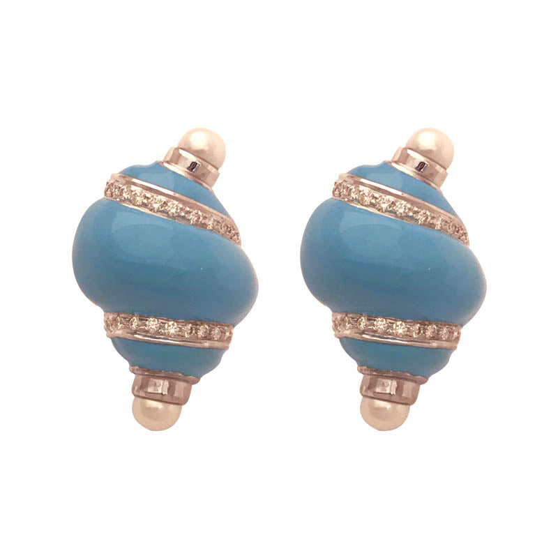 EARRINGS- F.W. PEARL & DIAMOND (ENAMEL) IN STERLING SILVER