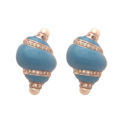 Earrings- F.W. Pearl & Diamond (Enamel) In Sterling Silver  (254CS)