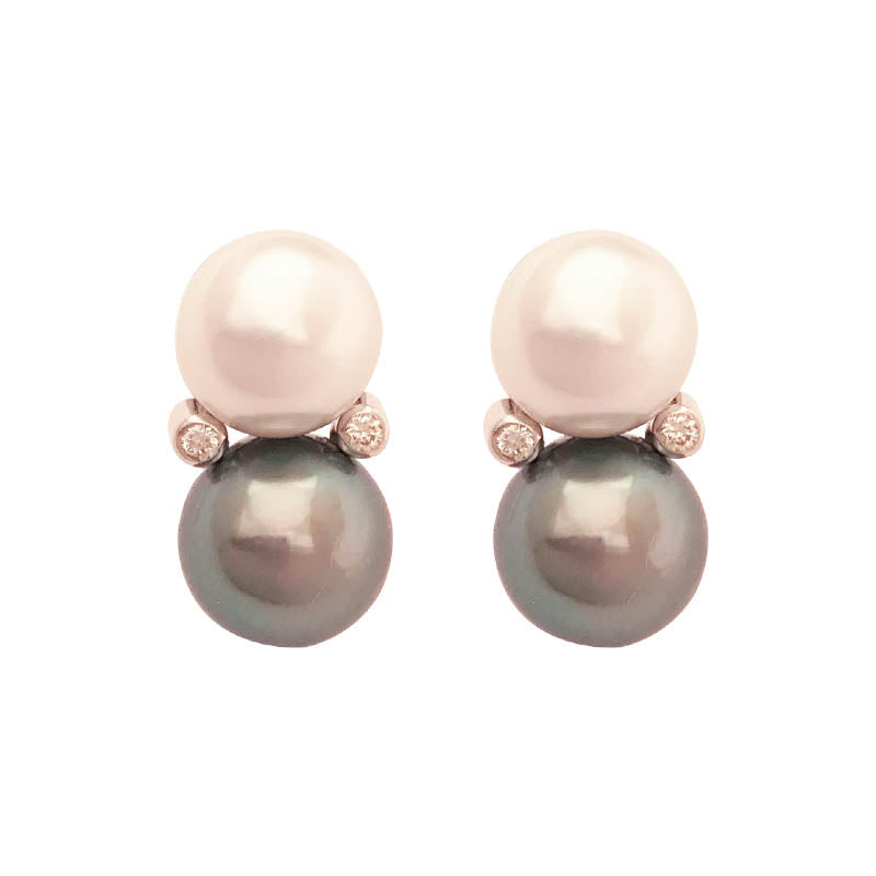 EARRINGS - GRAY AND WHITE S.S. PEARL AND DIAMOND IN SILVER