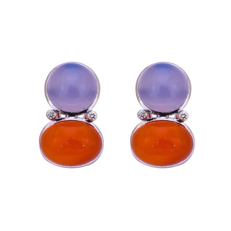 Earrings- Chalcedony, Cornelian and Diamond