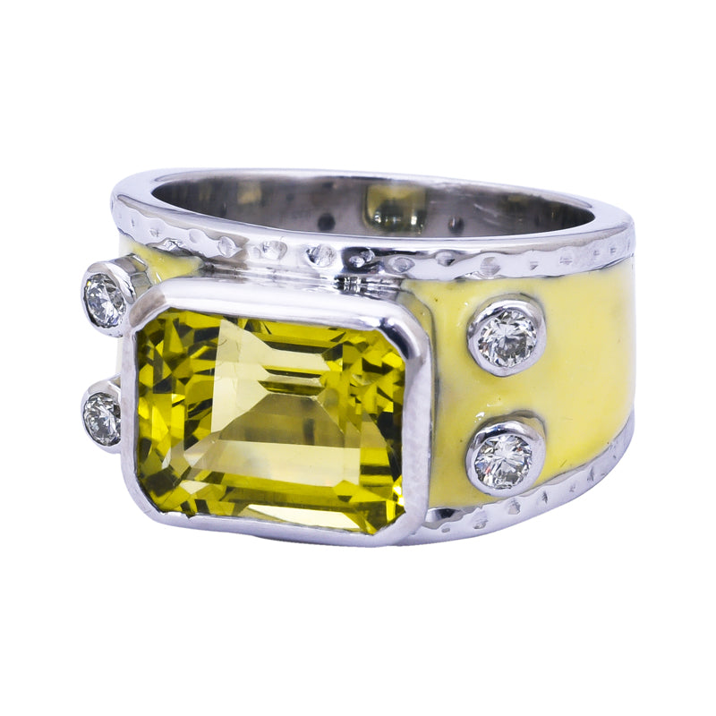 Ring- Lemon Quartz and Diamond (Enamel)