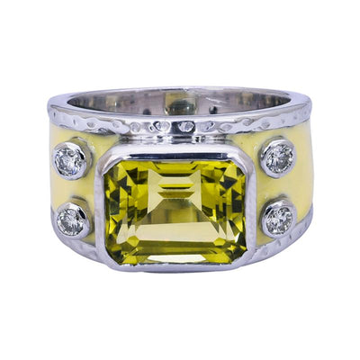Ring- Lemon Quartz and Diamond (Enamel)  (255GS)