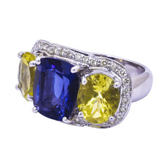 Ring- Lemon Quartz, Iolite and Diamond