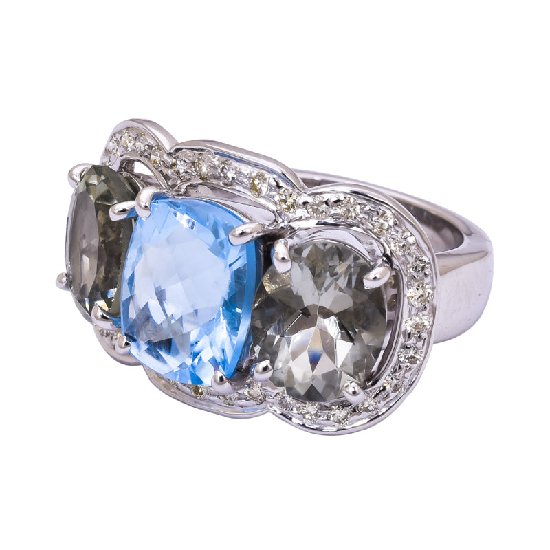 Ring - Blue Topaz, Green Quartz and Diamond | Singhvi Jewels