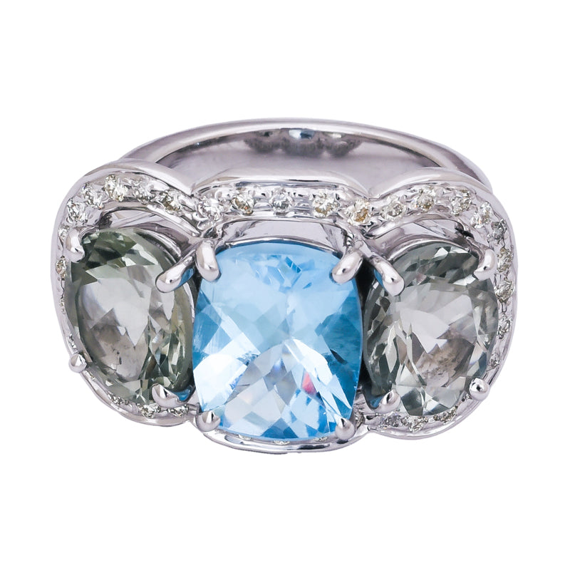 Ring - Blue Topaz, Green Quartz and Diamond | Singhvi Jewels