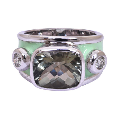 Ring - Green Quartz and Diamond (Enamel) | Singhvi Jewels