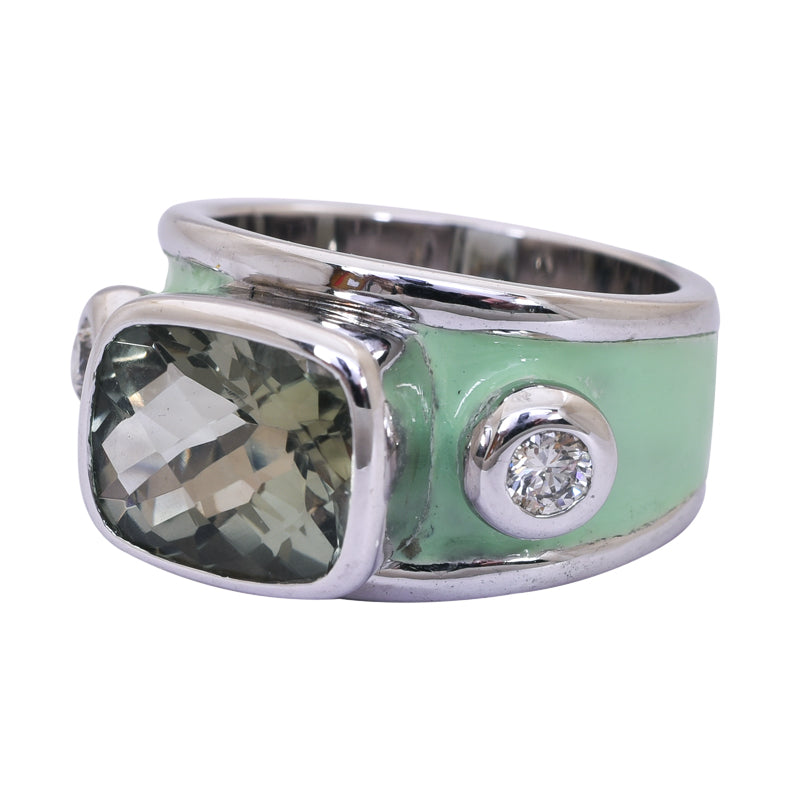 Ring - Green Quartz and Diamond (Enamel) | Singhvi Jewels