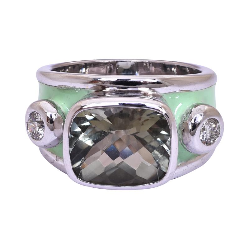 Ring- Green Quartz and Diamond (Enamel) (255JS) | Singhvi Jewels