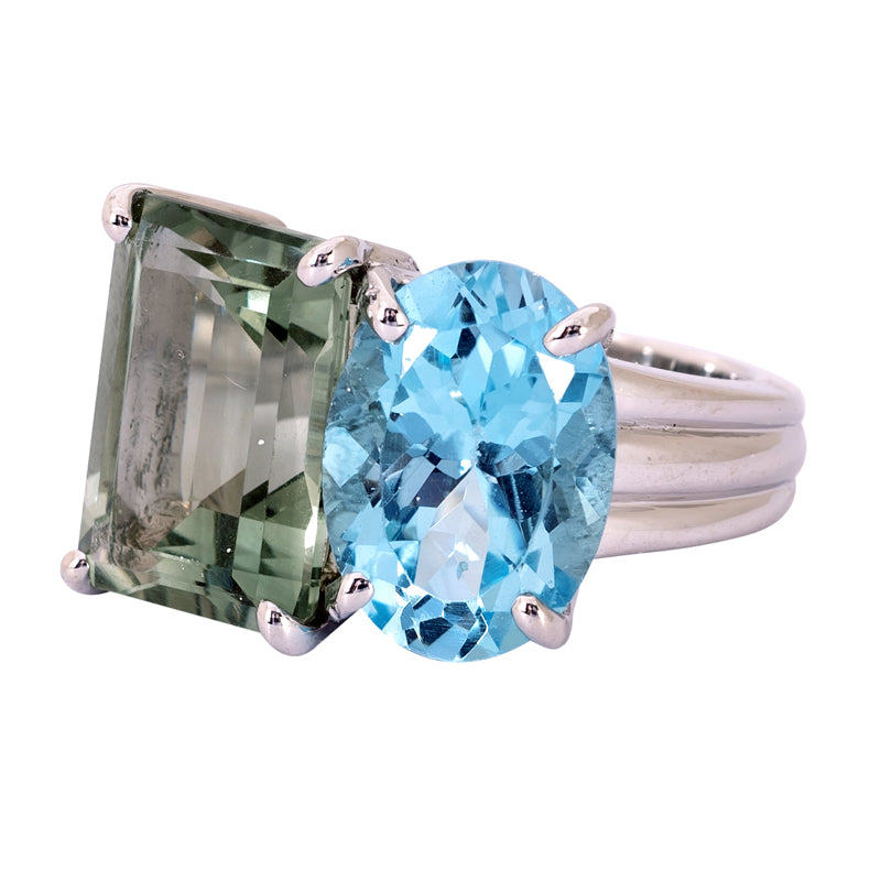 Ring - Blue Topaz and Green Quartz | Singhvi Jewels