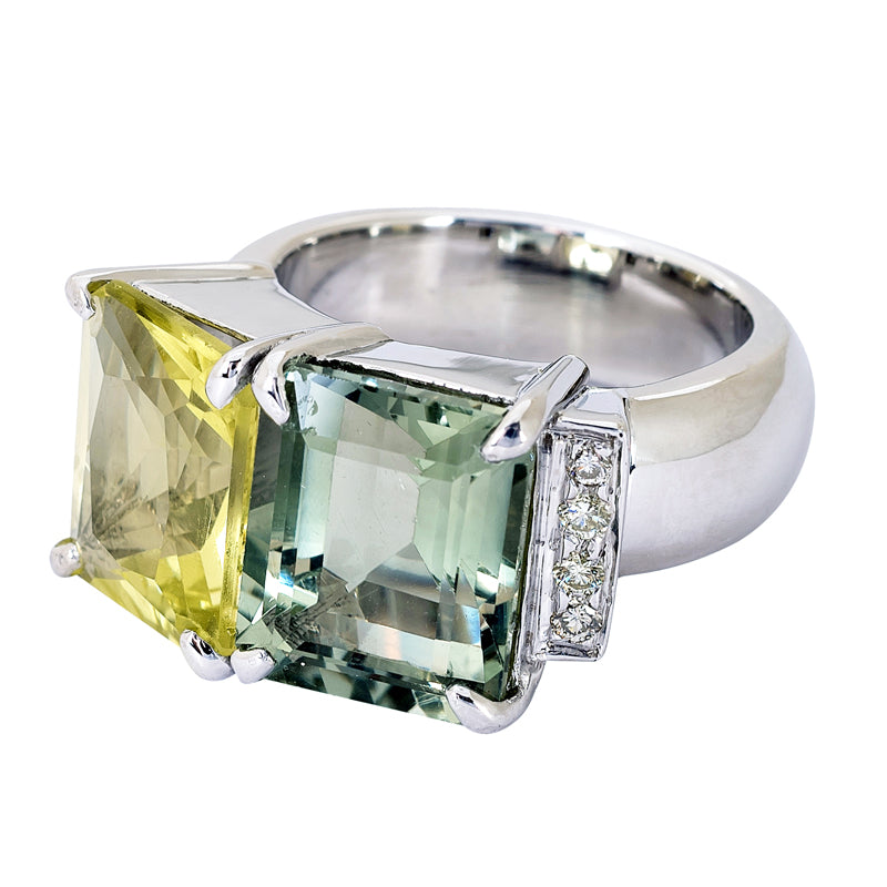 Ring - Lemon Quartz, Green Quartz and Diamond | Singhvi Jewels