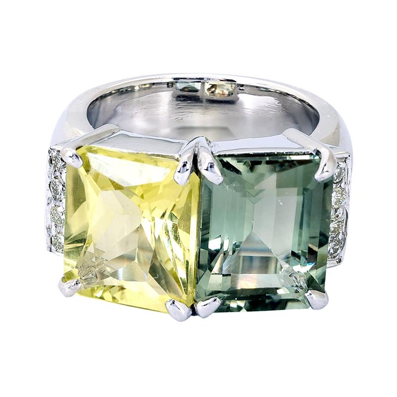 Ring- Lemon Quartz, Green Quartz and Diamond (255QS) | Singhvi Jewels