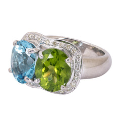 Ring- Blue Topaz, Peridot and Diamond