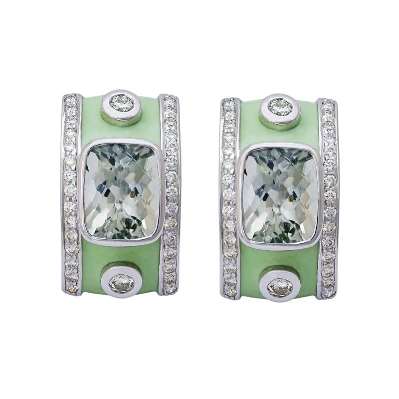 Earrings- Green Quartz and Diamond (Enamel) (256AS) | Singhvi Jewels