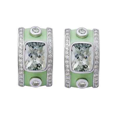 Earrings- Green Quartz and Diamond (Enamel)  (256AS)