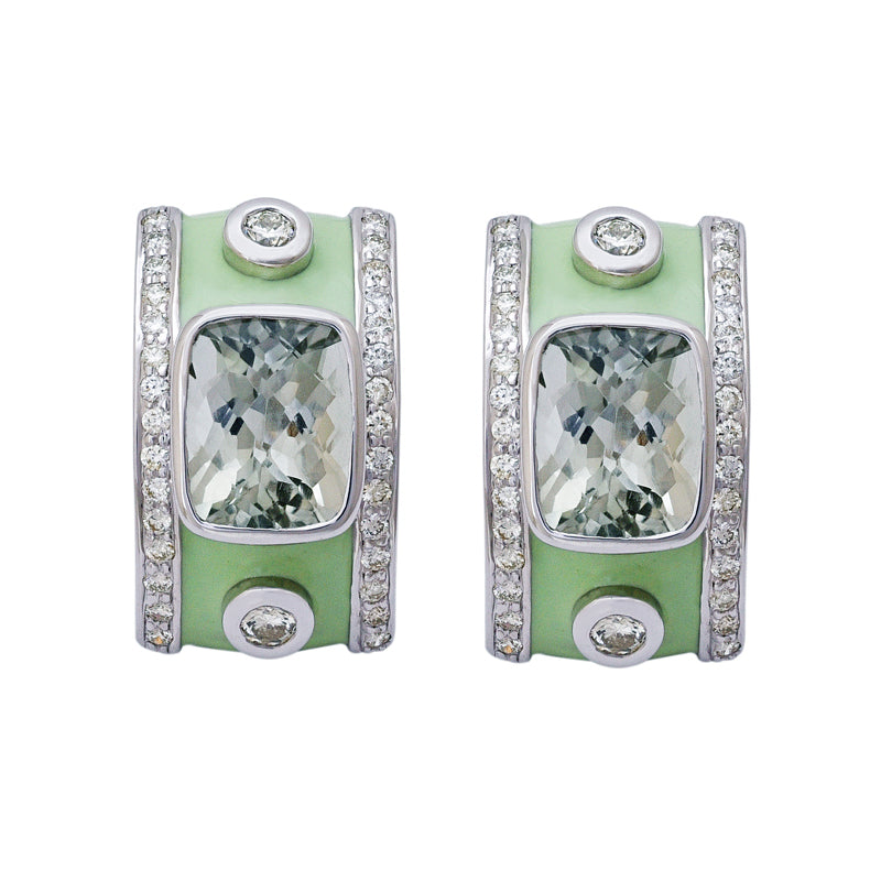 Earrings - Green Quartz and Diamond (Enamel) | Singhvi Jewels