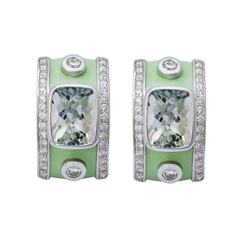 Earrings- Green Quartz and Diamond (Enamel)