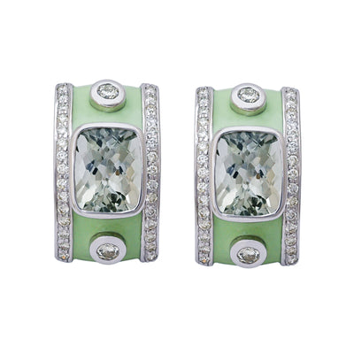 Earrings - Green Quartz And Diamond (Enamel)