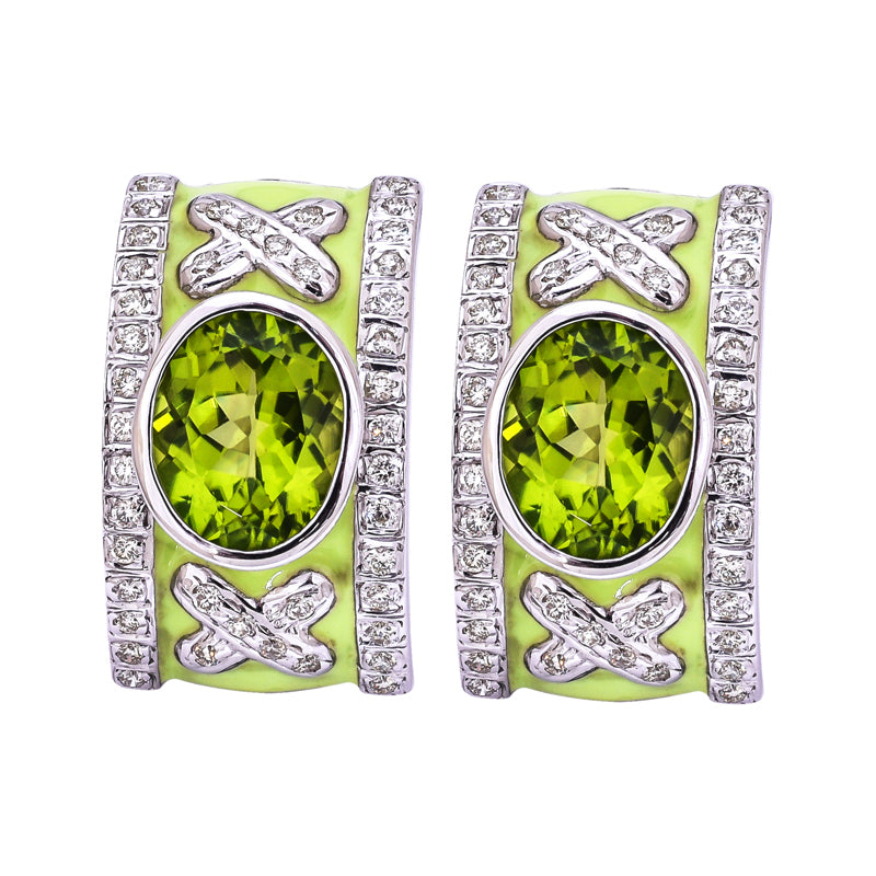 Earrings - Peridot and Diamond (Enamel) | Singhvi Jewels
