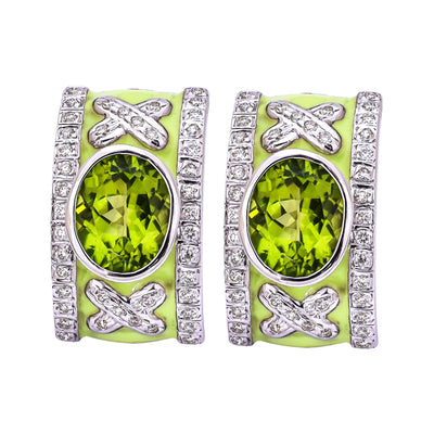 Earrings - Peridot And Diamond (Enamel)