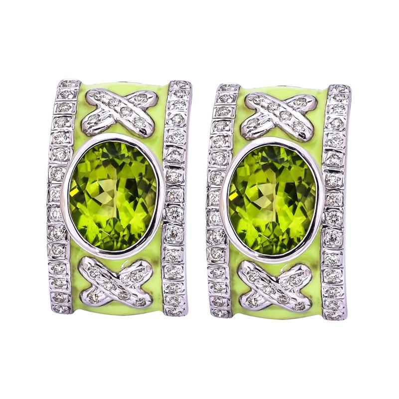 Earrings- Peridot and Diamond (Enamel) (256DS) | Singhvi Jewels