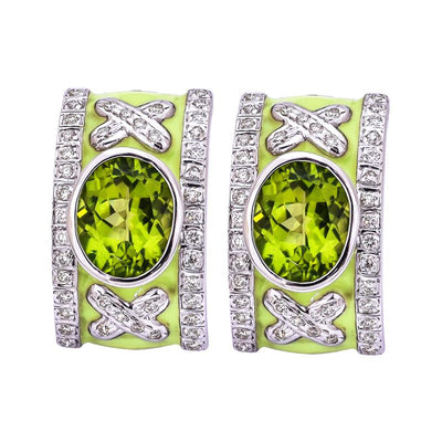 Earrings - Peridot And Diamond (Enamel) (256Ds)