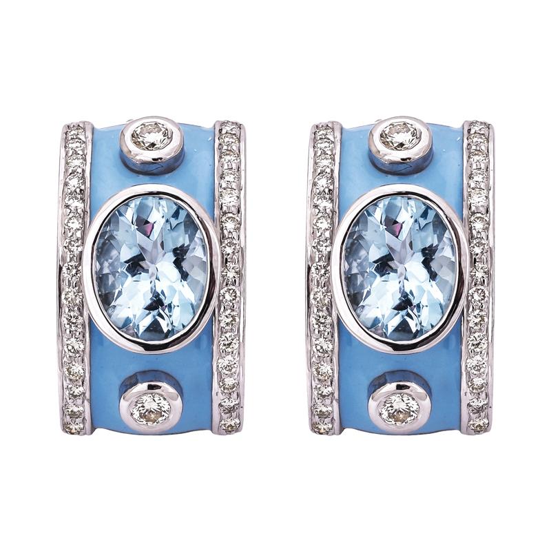 Earrings- Blue Topaz and Diamond (Enamel)
