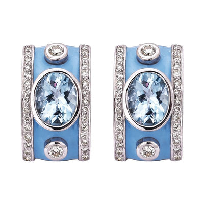 Earrings- Blue Topaz and Diamond (Enamel)  (256ES)