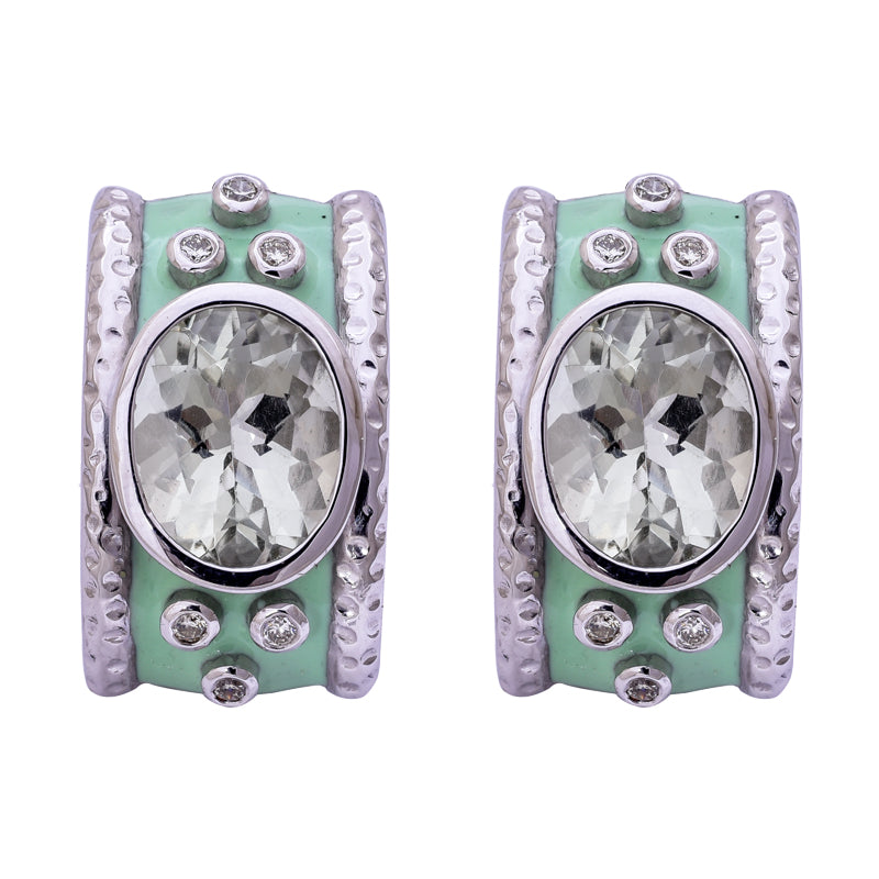 Earrings - Green Quartz and Diamond (Enamel) | Singhvi Jewels