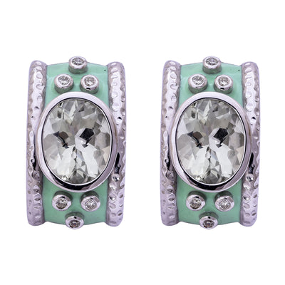 Earrings - Green Quartz and Diamond (Enamel)