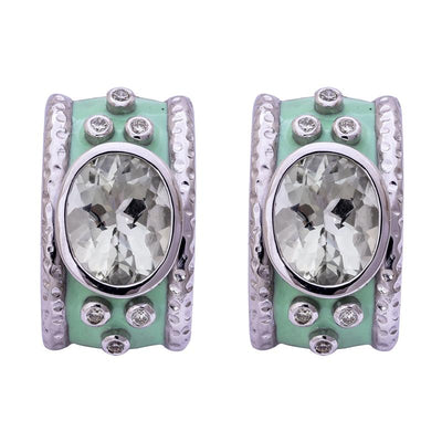 Earrings- Green Quartz and Diamond (Enamel)  (256FS)