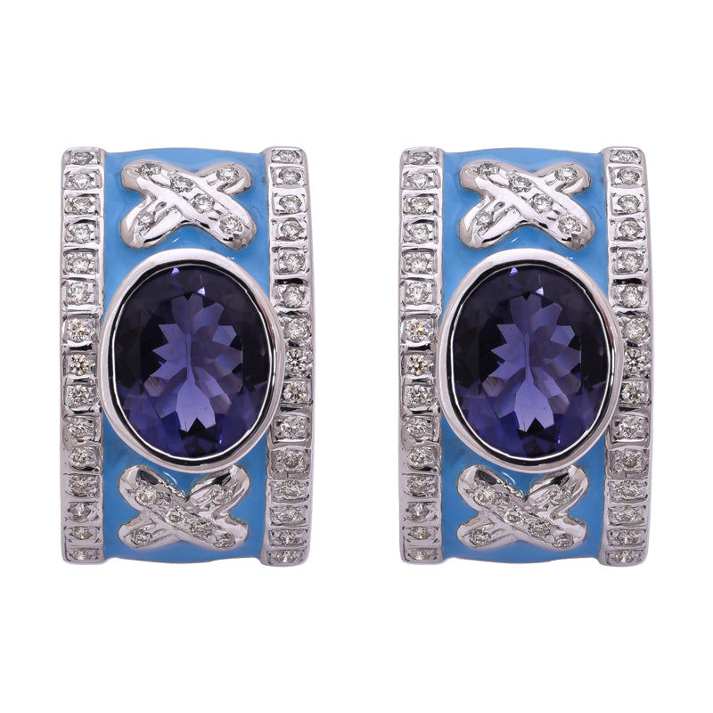 Earrings - Iolite and Diamond (Enamel) | Singhvi Jewels