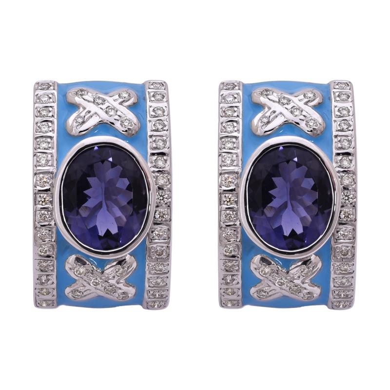 Earrings- Iolite and Diamond (Enamel) (256GS) | Singhvi Jewels