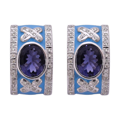 Earrings- Iolite and Diamond (Enamel)  (256GS)