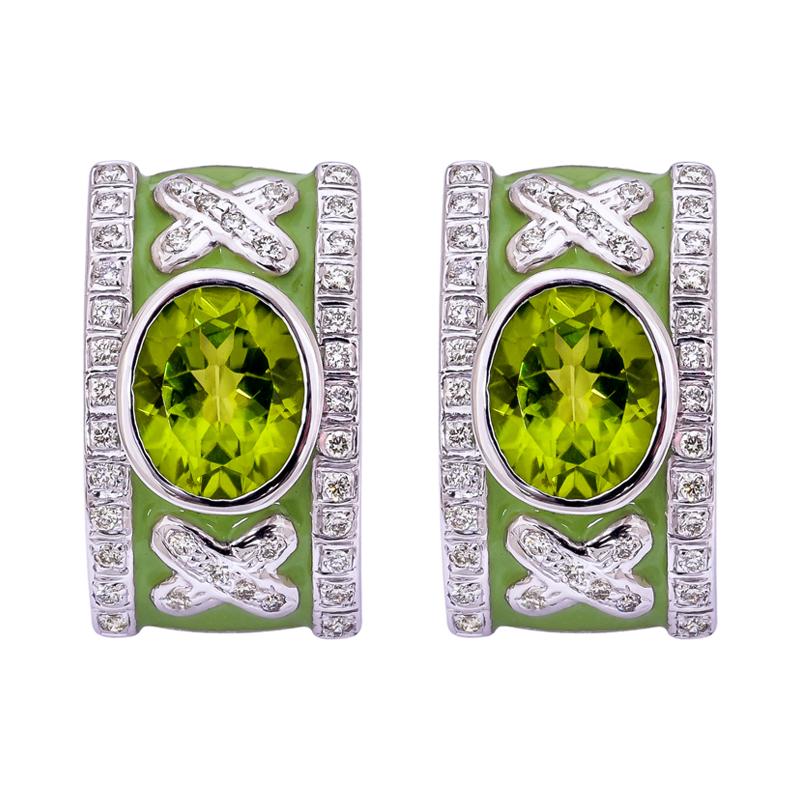Earrings- Peridot and Diamond (Enamel) (256HS) | Singhvi Jewels