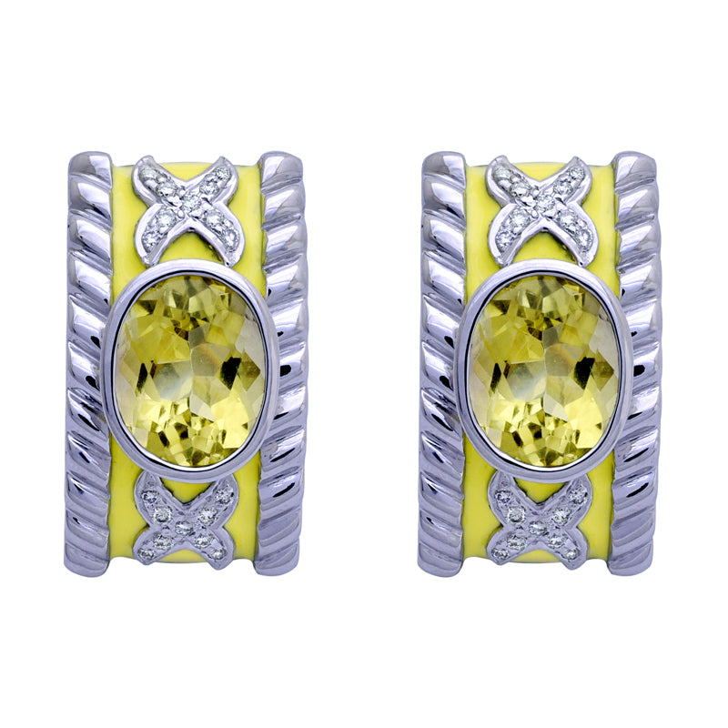 Earrings - Lemon Quartz and Diamond (Enamel) | Singhvi Jewels