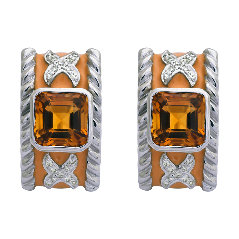 Earrings- Citrine and Diamond (Enamel)