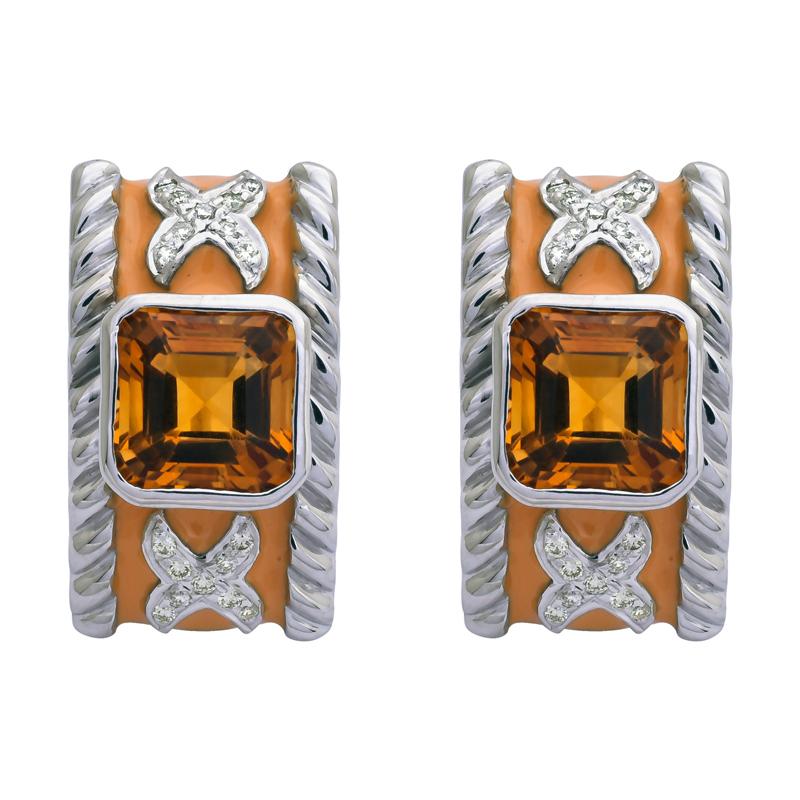 Earrings- Citrine and Diamond (Enamel)  (257FS)