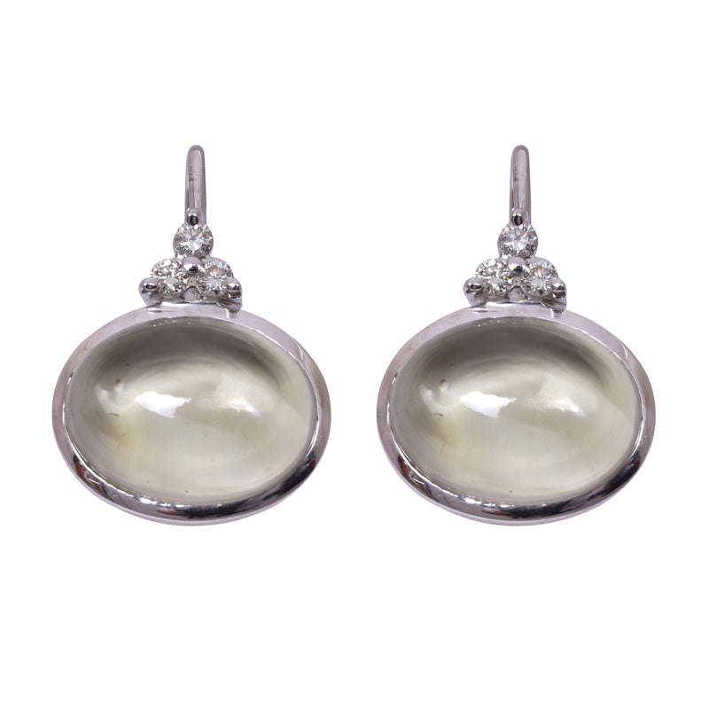 Earrings- Green Quartz and Diamond in Silver