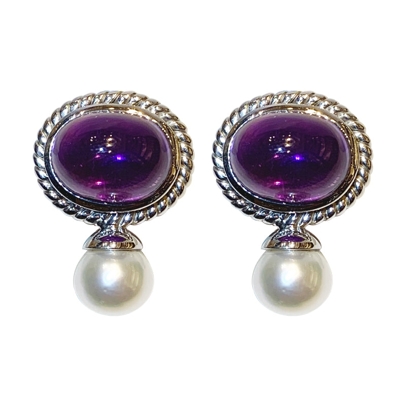 Earrings- Amethyst and Pearl in Silver