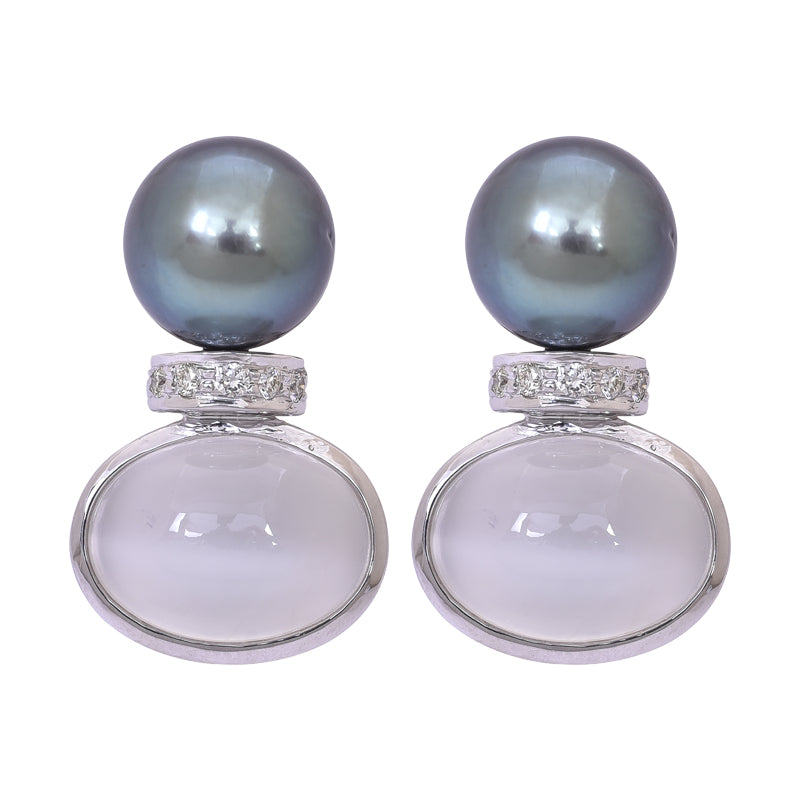 Earrings- Moonstone, South Sea Pearl and Diamond