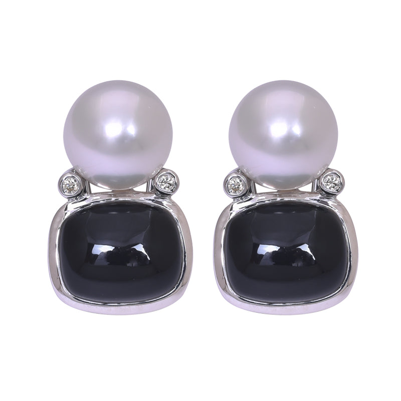 Earrings - Black Onyx, South Sea Pearl and Diamond | Singhvi Jewels